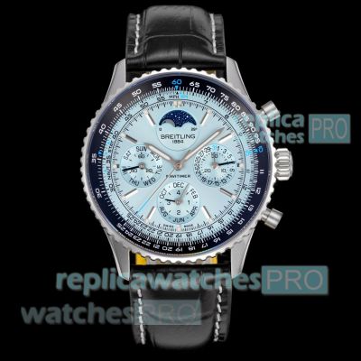 V9 Swiss Replica Breitling Navitimer B19 Ice Blue Dial Watch with Leather Strap 